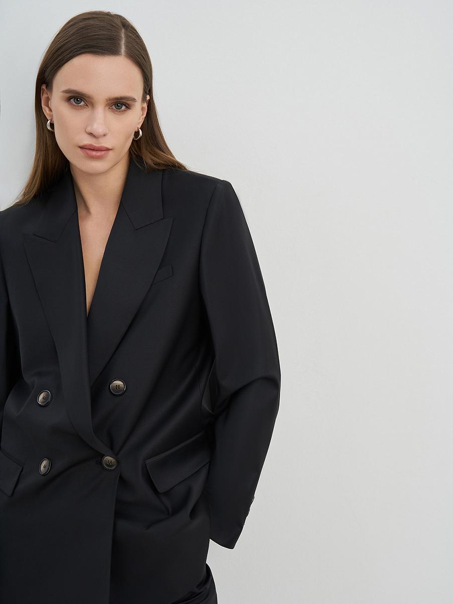 Двубортный прямой жакет с шерстью