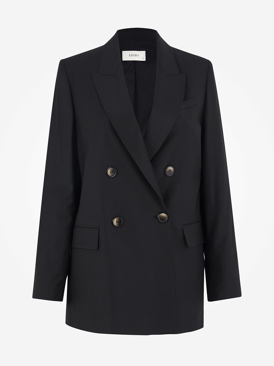 Двубортный прямой жакет с шерстью