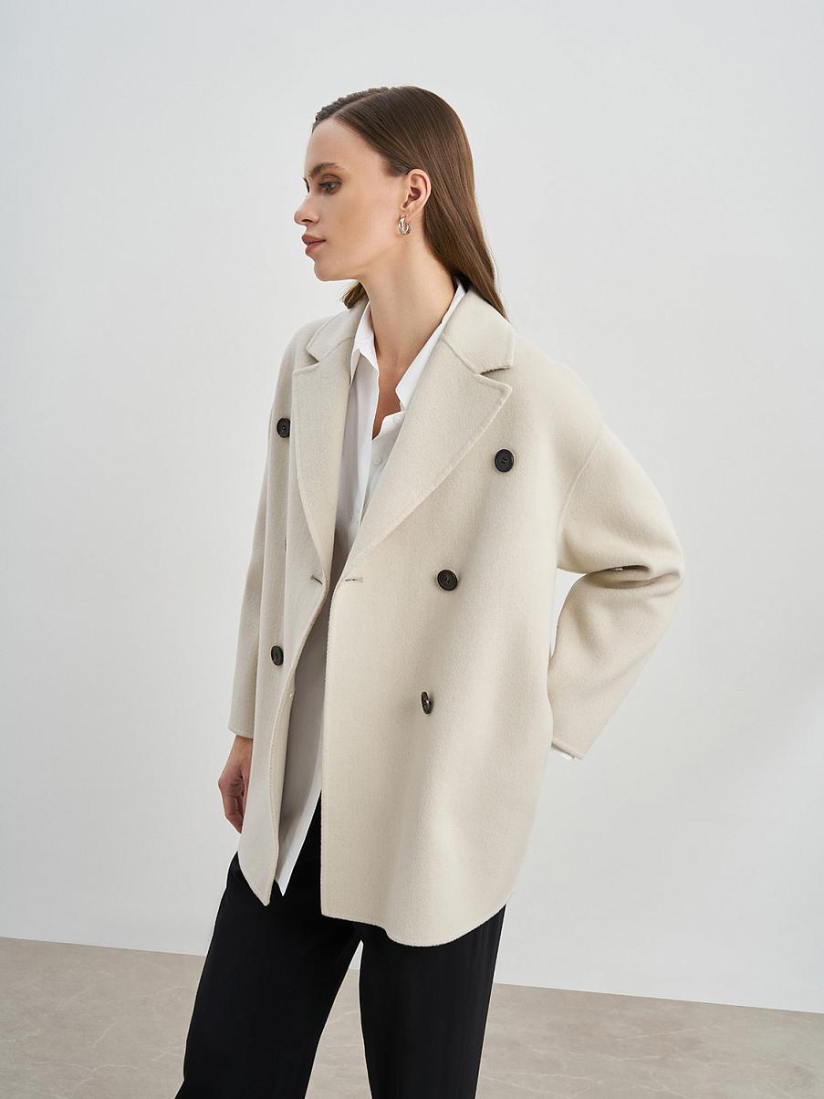 Двубортное укороченное пальто из кашемира и шерсти