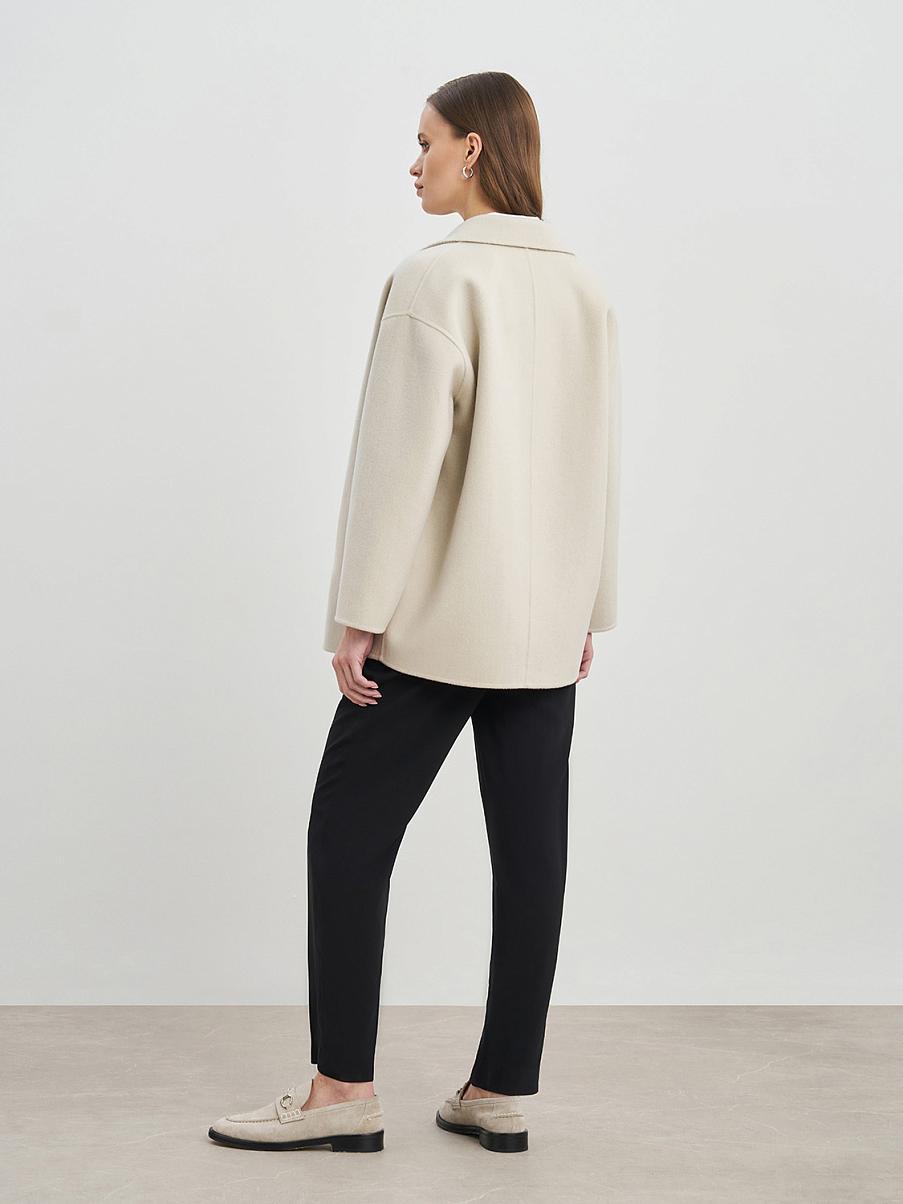 Двубортное укороченное пальто из кашемира и шерсти