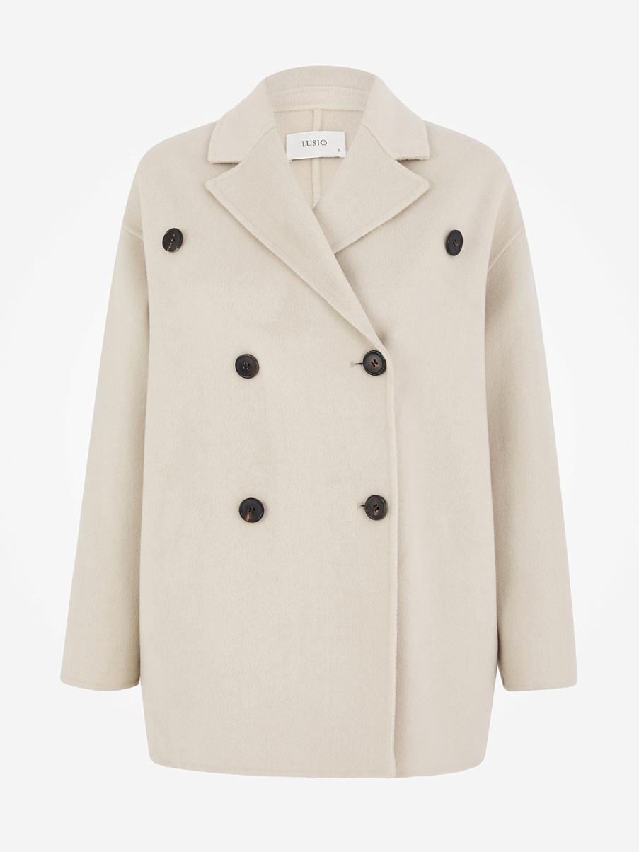 Двубортное укороченное пальто из кашемира и шерсти