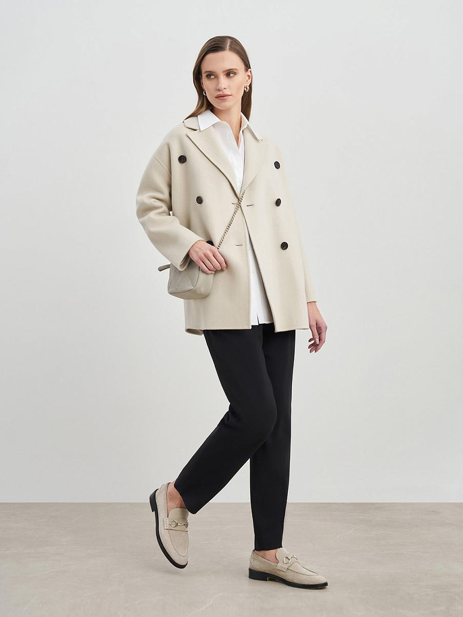 Двубортное укороченное пальто из кашемира и шерсти