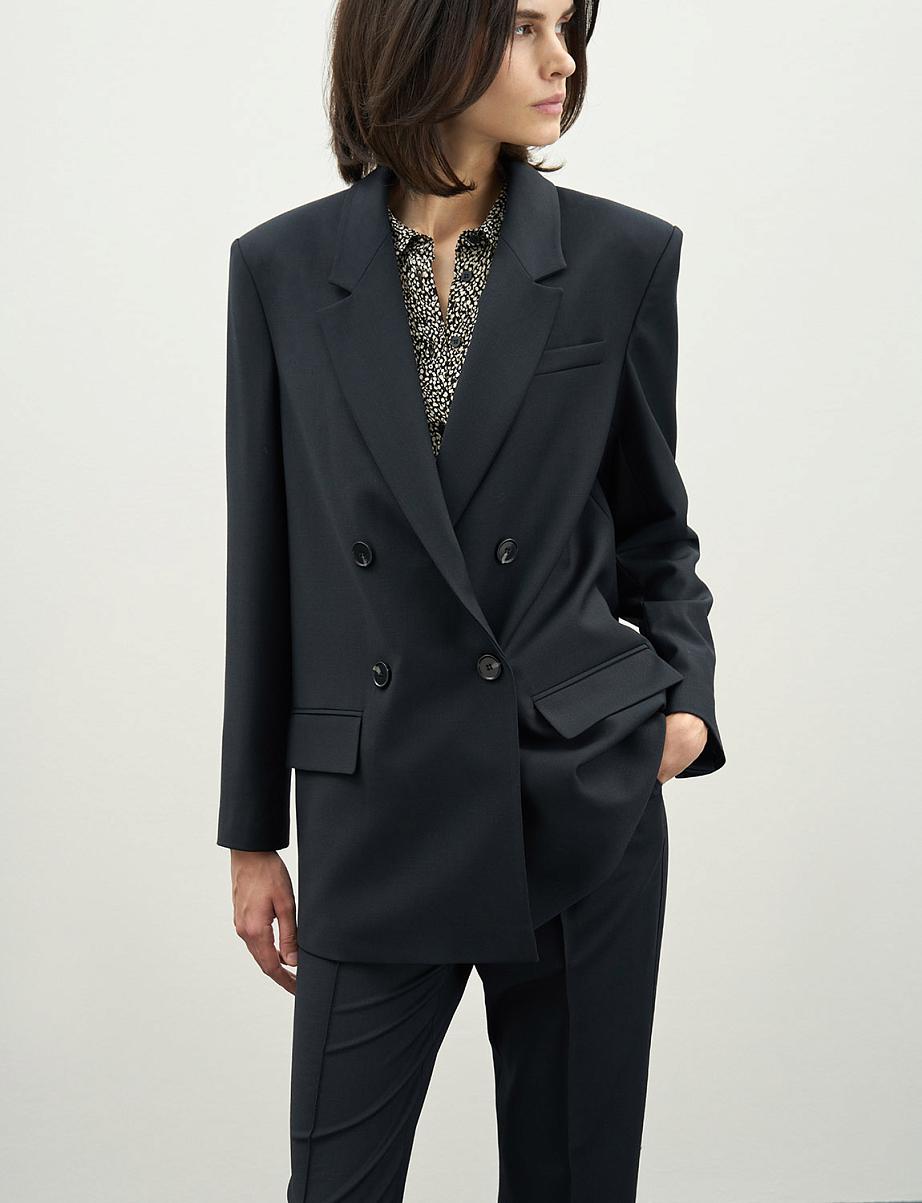 Двубортный прямой жакет с шерстью