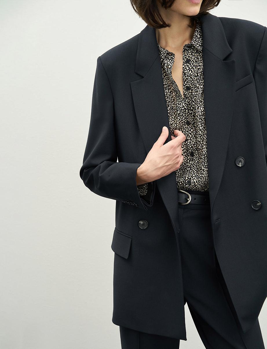 Двубортный прямой жакет с шерстью