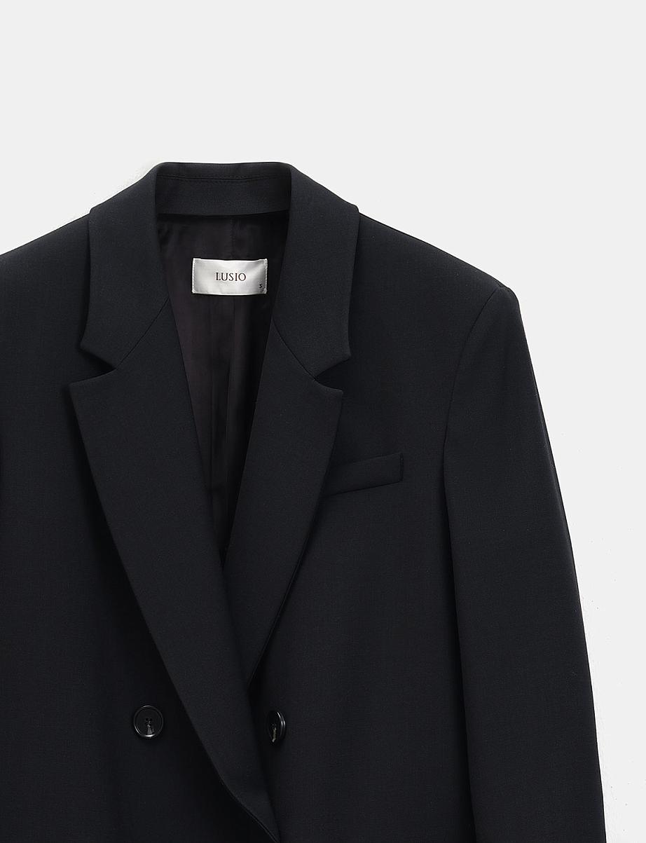 Двубортный прямой жакет с шерстью