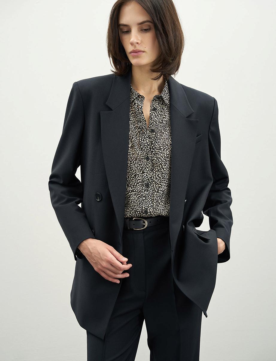 Двубортный прямой жакет с шерстью