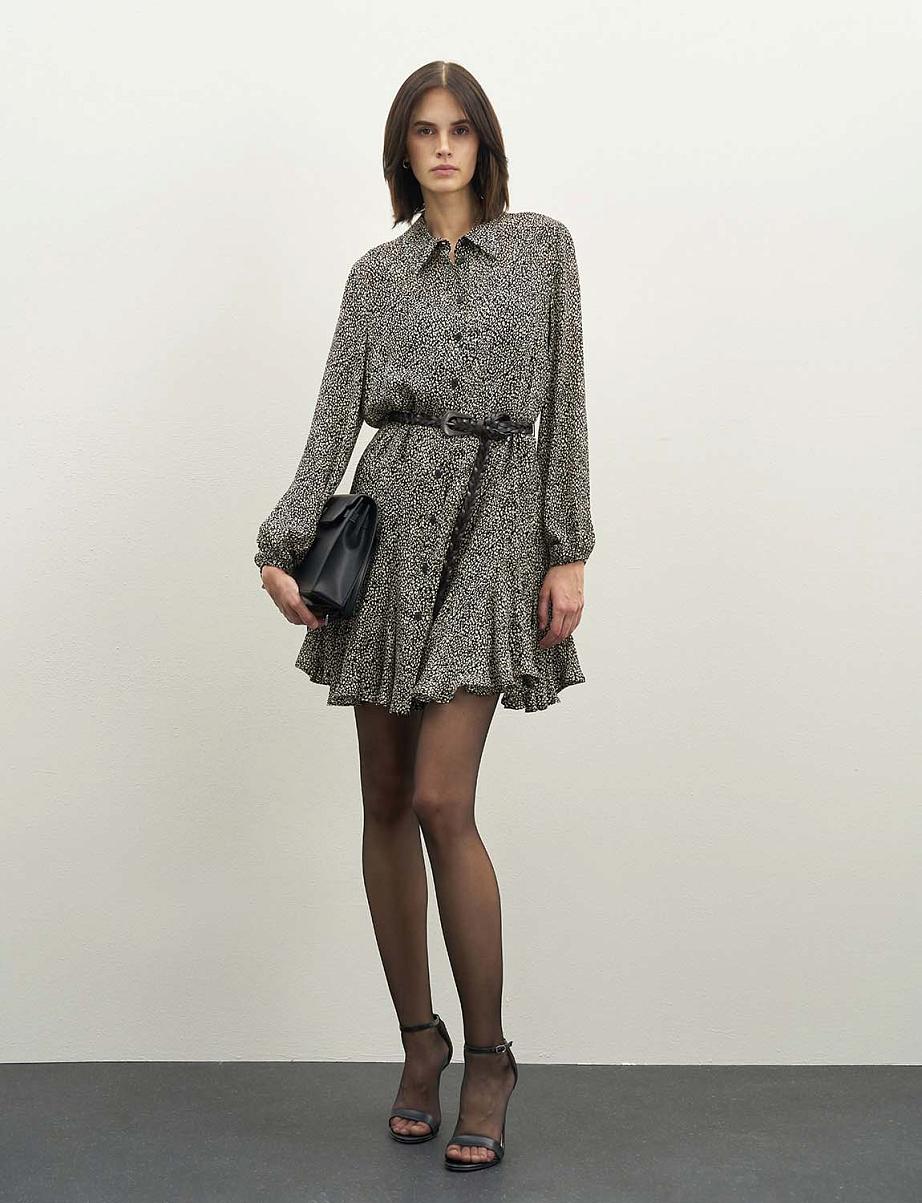 Платье мини с длинными рукавами и оборками