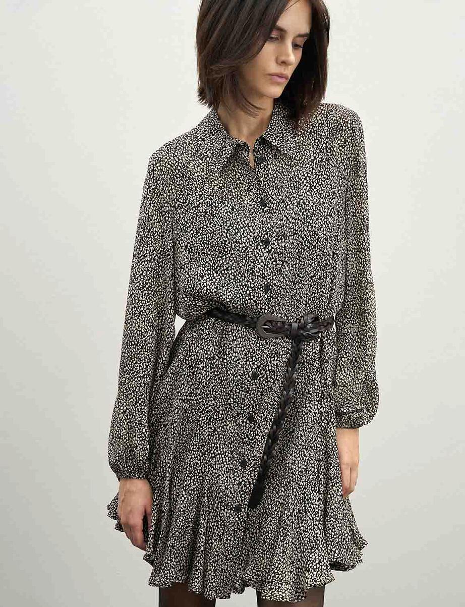 Платье мини с длинными рукавами и оборками