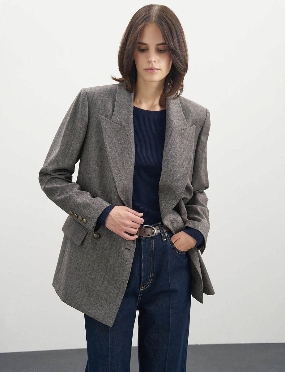 Двубортный прямой жакет из шерсти