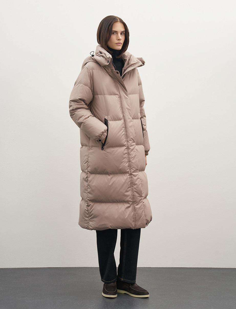 Удлиненный пуховик из пуха и пера с капюшоном
