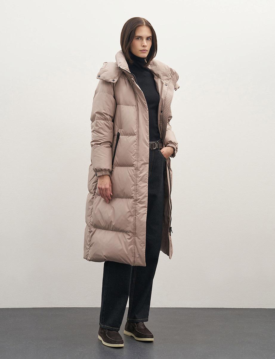 Удлиненный пуховик из пуха и пера с капюшоном