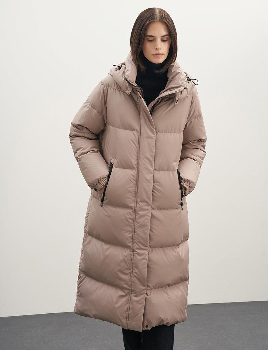 Удлиненный пуховик из пуха и пера с капюшоном