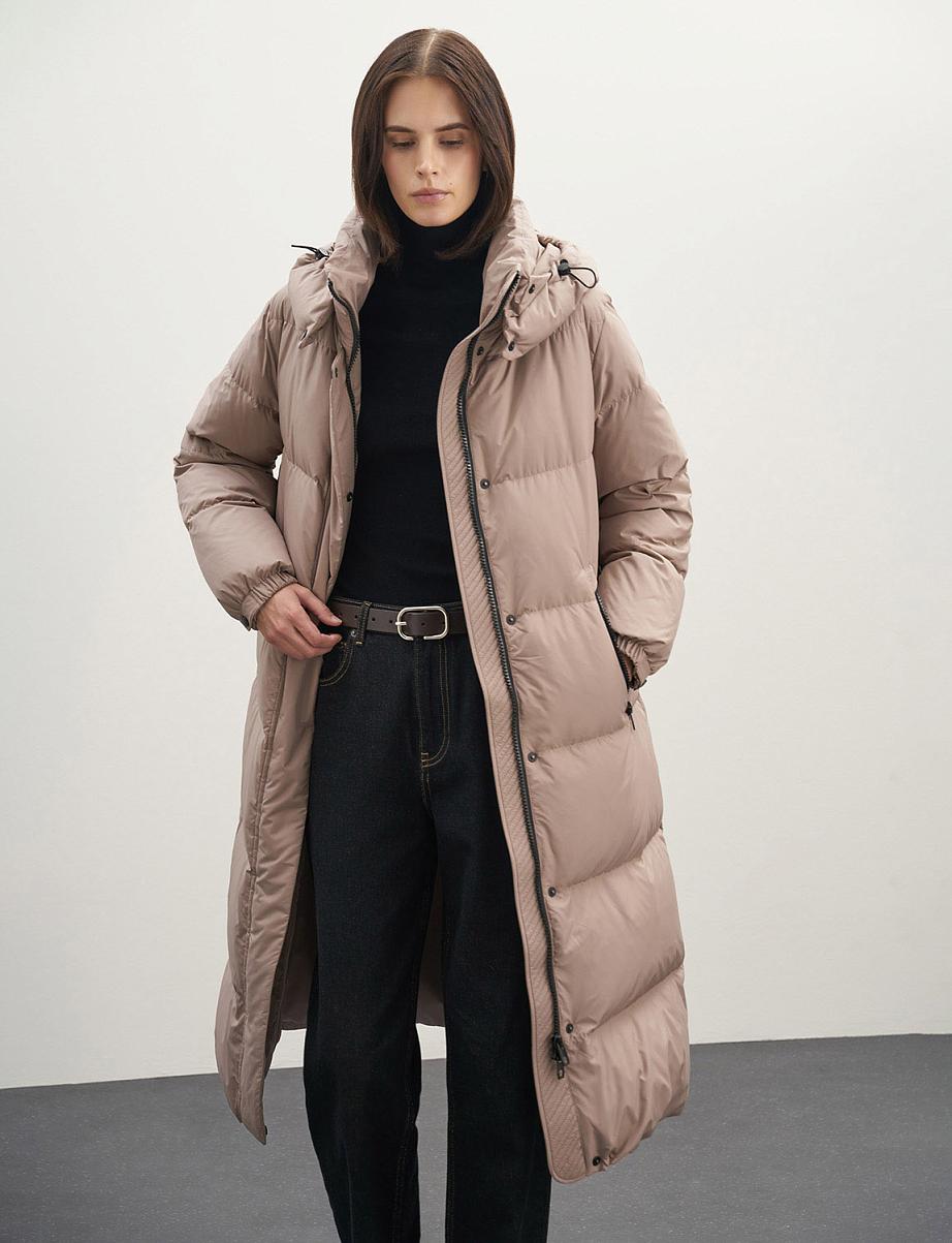 Удлиненный пуховик из пуха и пера с капюшоном
