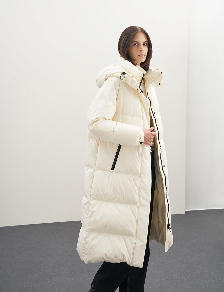 Удлиненный пуховик из пуха и пера с капюшоном