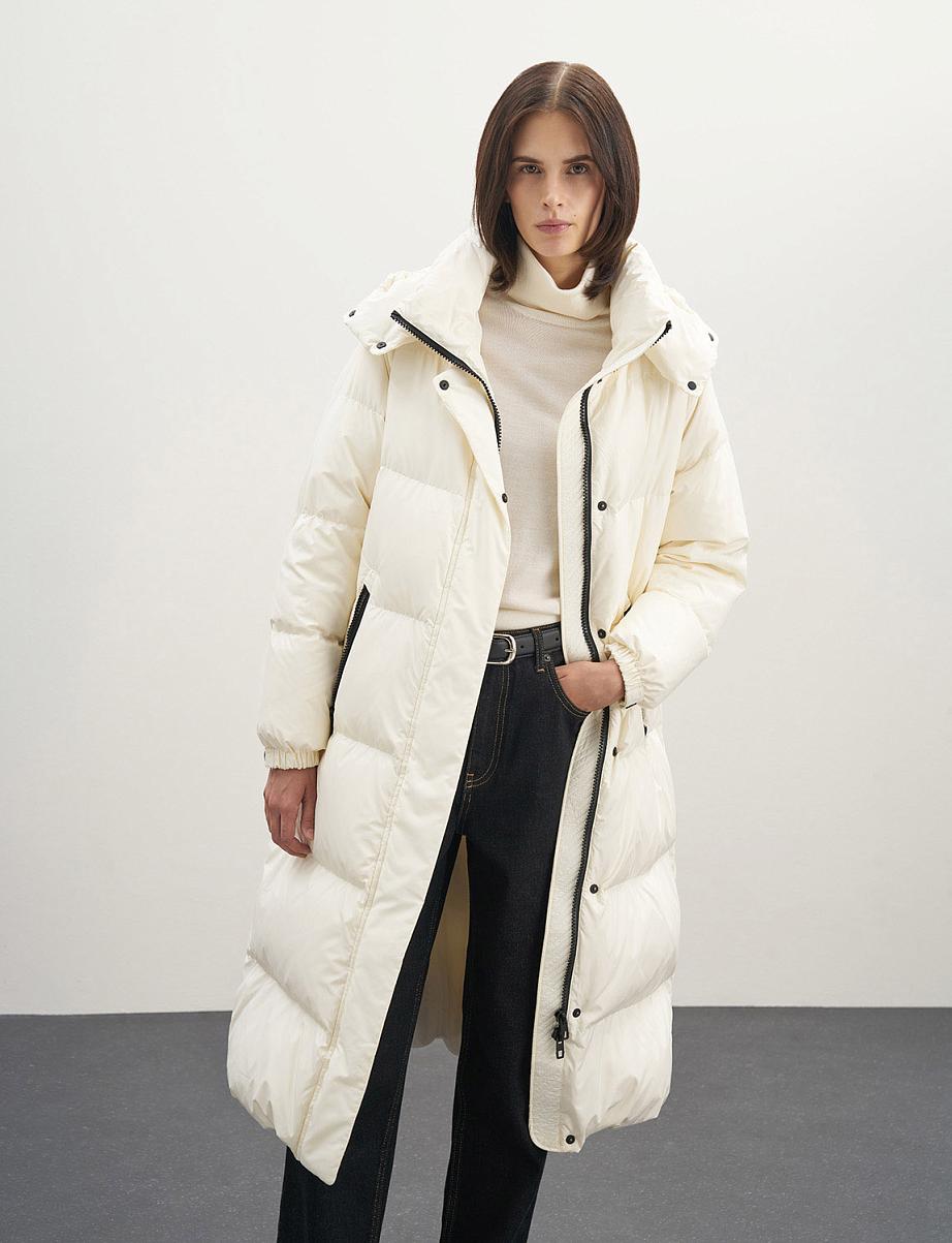 Удлиненный пуховик из пуха и пера с капюшоном