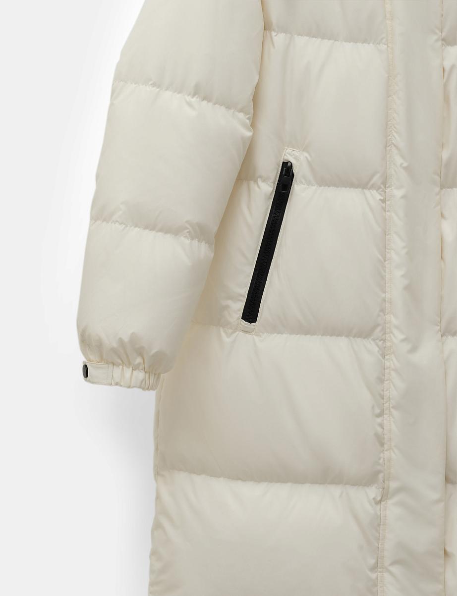 Удлиненный пуховик из пуха и пера с капюшоном