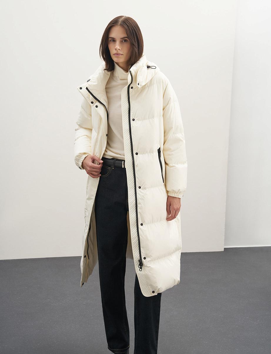 Удлиненный пуховик из пуха и пера с капюшоном
