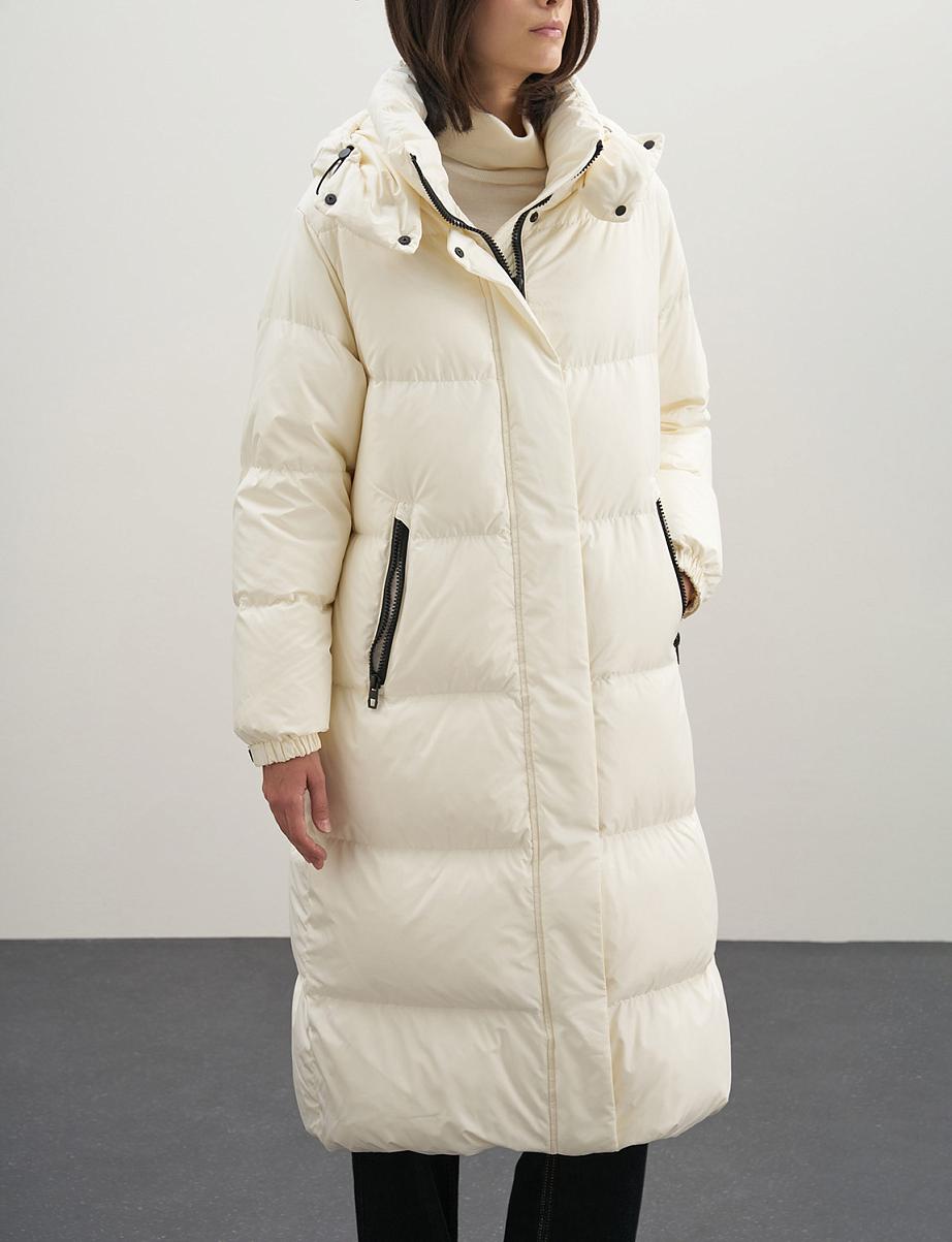 Удлиненный пуховик из пуха и пера с капюшоном