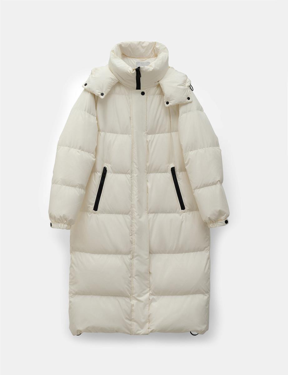 Удлиненный пуховик из пуха и пера с капюшоном