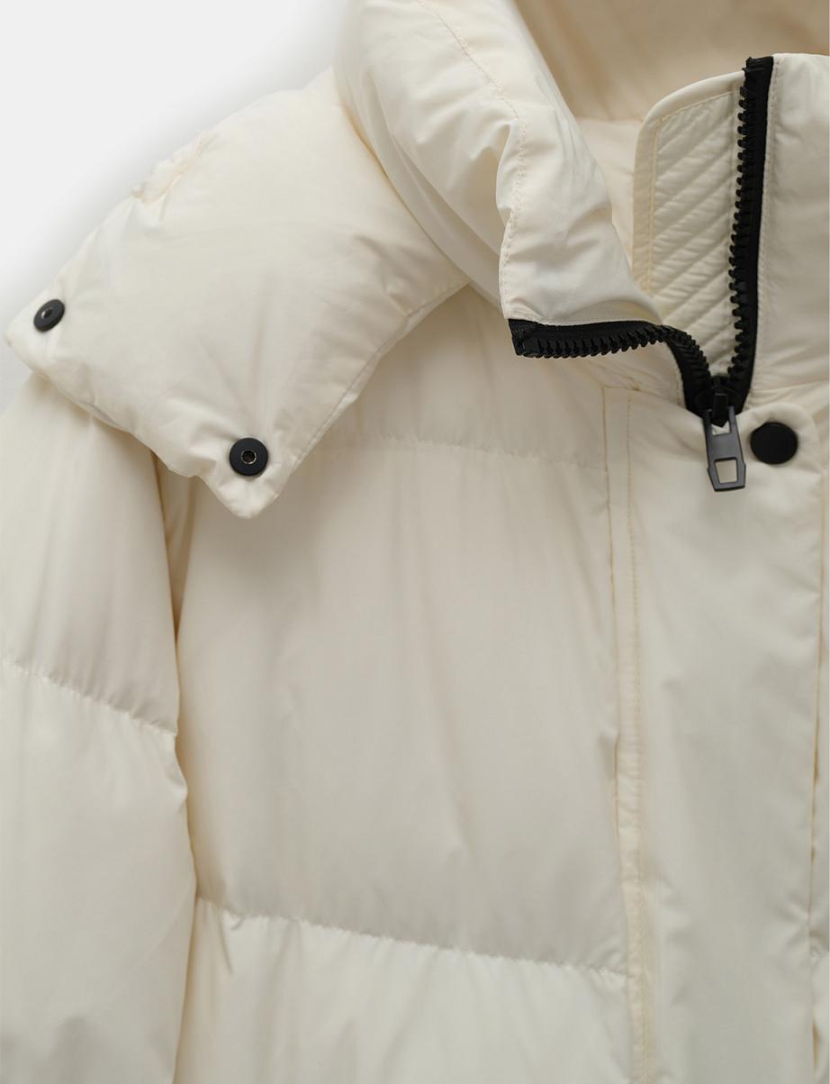 Удлиненный пуховик из пуха и пера с капюшоном