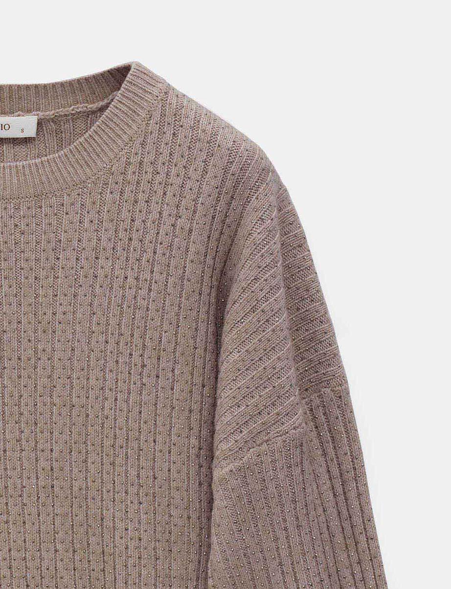 Объемный джемпер из шерсти со стразами