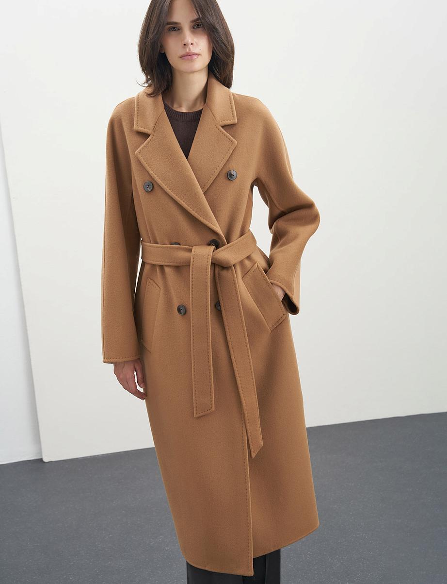Двубортное пальто из шерсти и кашемира с поясом