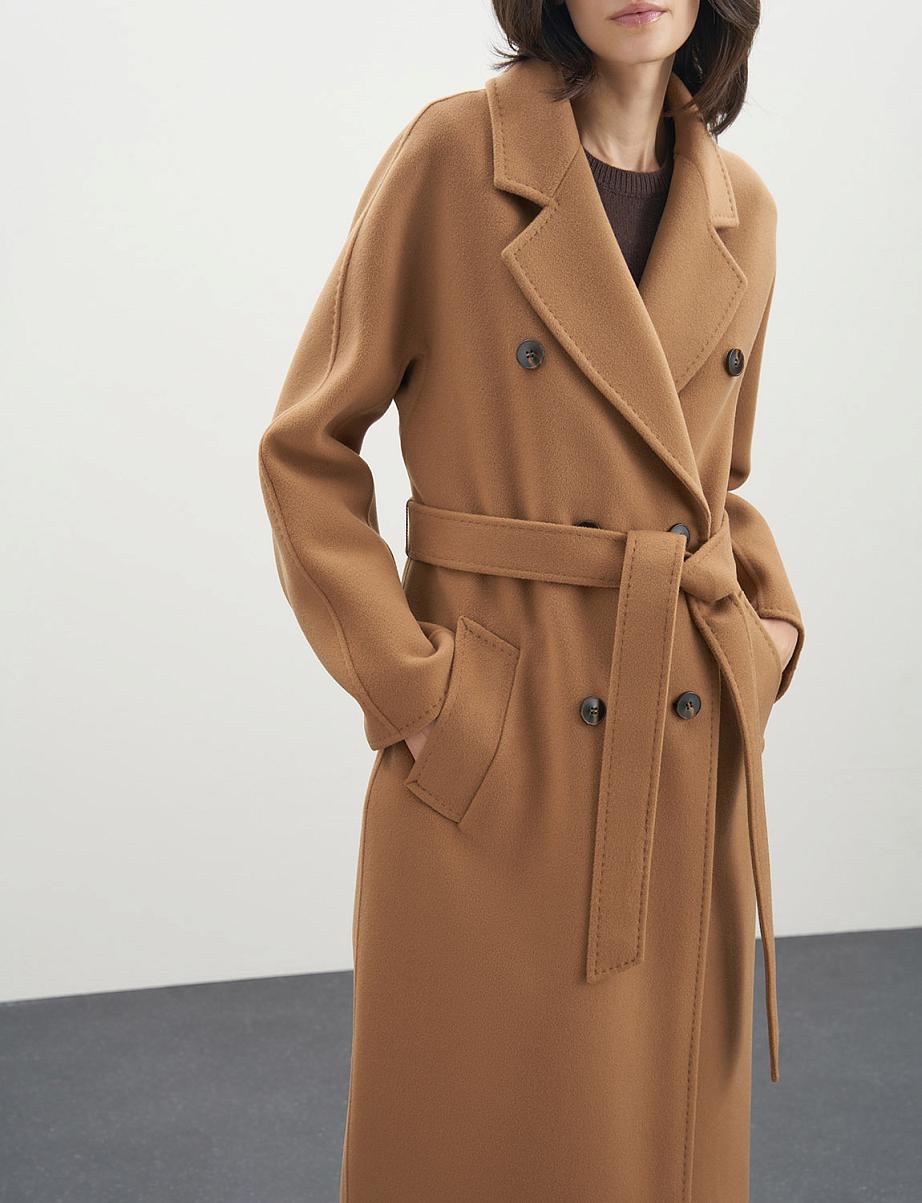Двубортное пальто из шерсти и кашемира с поясом