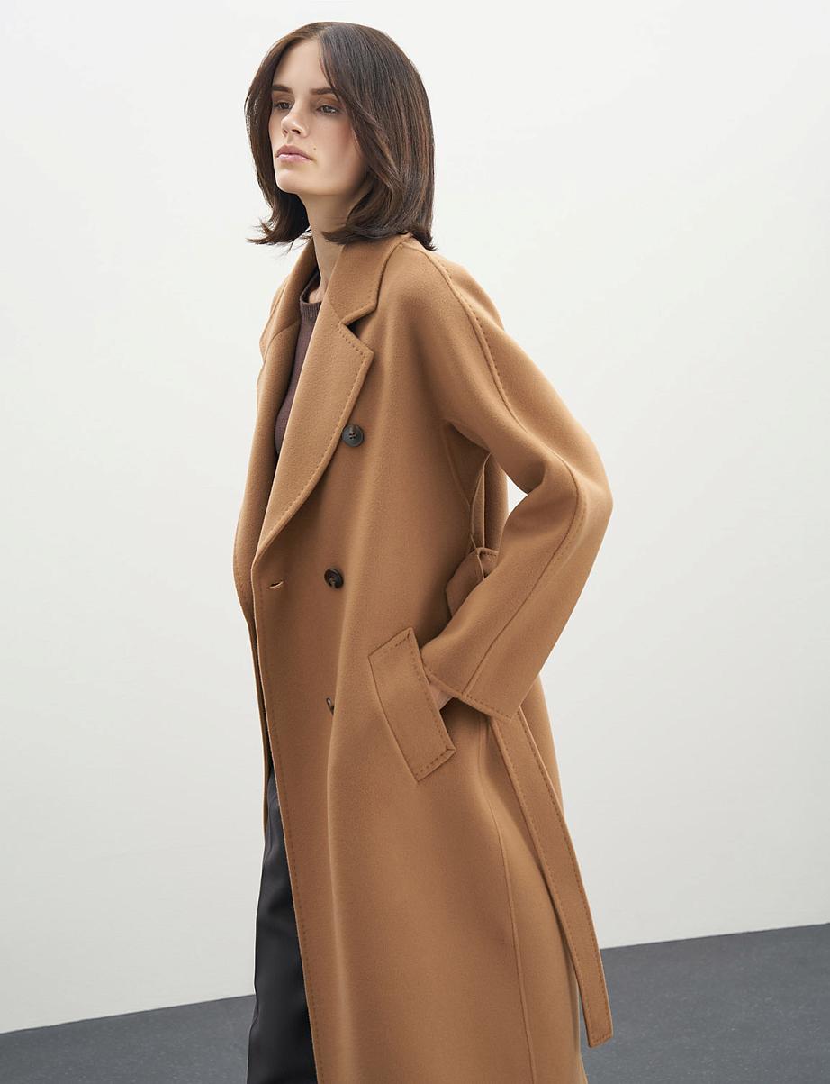 Двубортное пальто из шерсти и кашемира с поясом