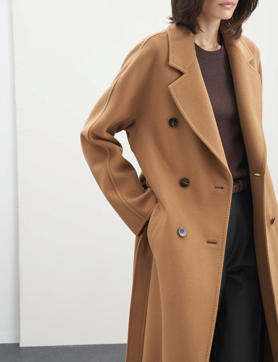 Двубортное пальто из шерсти и кашемира с поясом