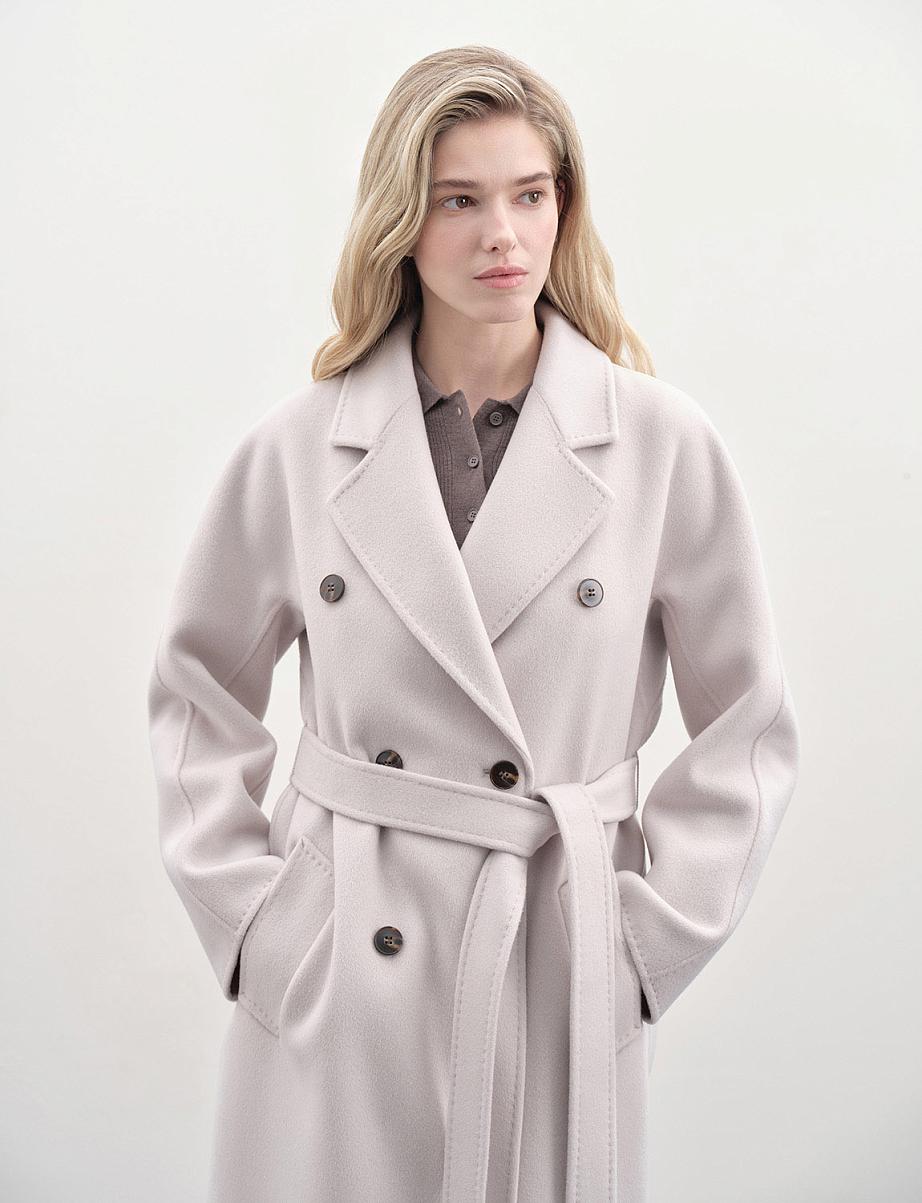 Двубортное пальто из шерсти и кашемира с поясом
