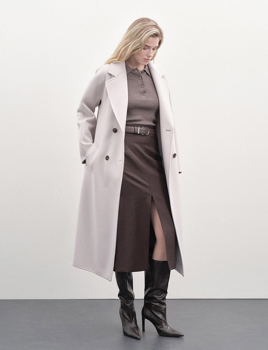 Двубортное пальто из шерсти и кашемира с поясом