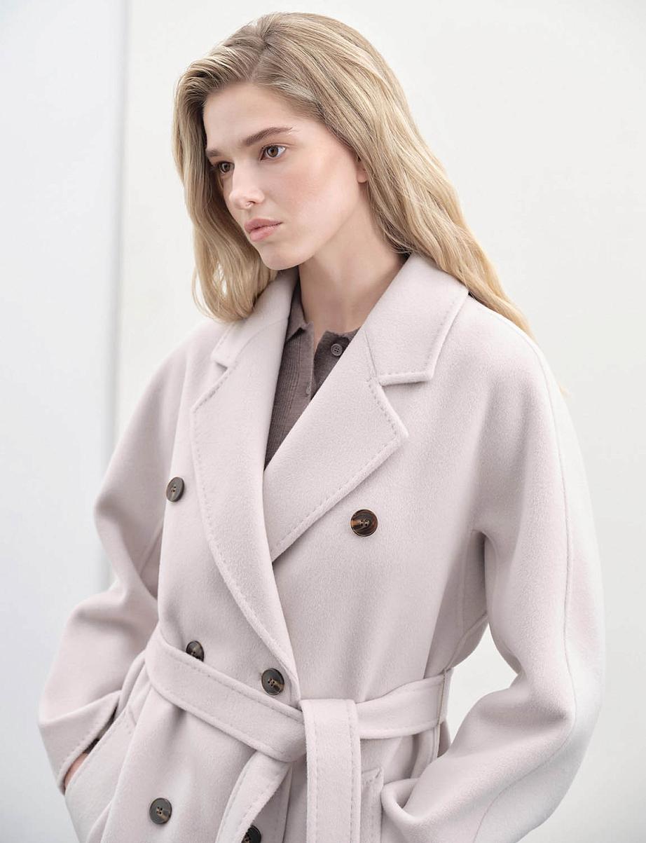 Двубортное пальто из шерсти и кашемира с поясом