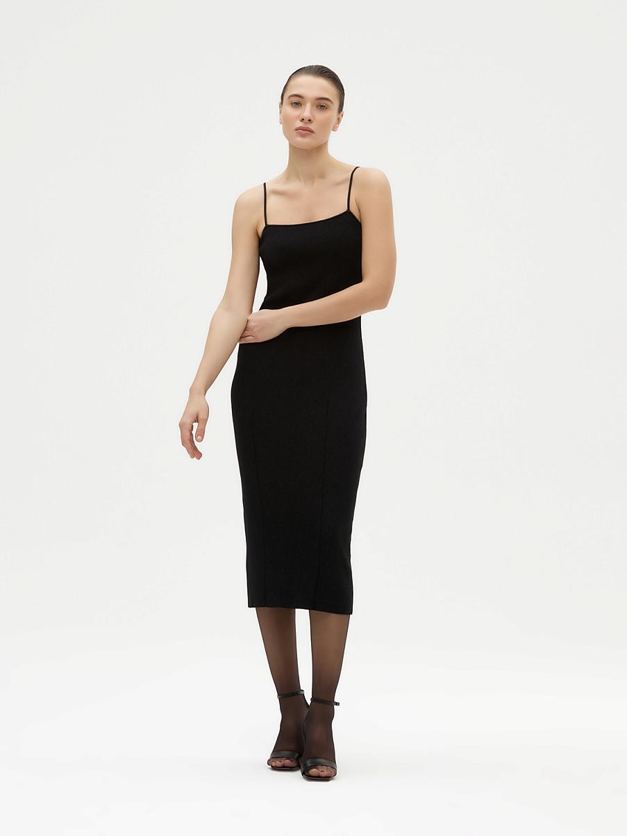 Облегающее платье миди в рубчик с люрексом