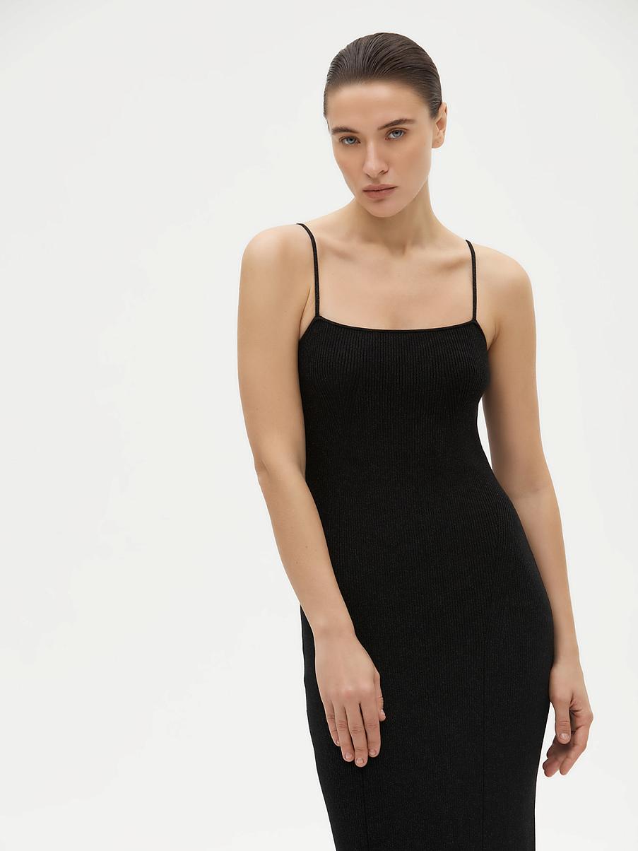 Облегающее платье миди в рубчик с люрексом