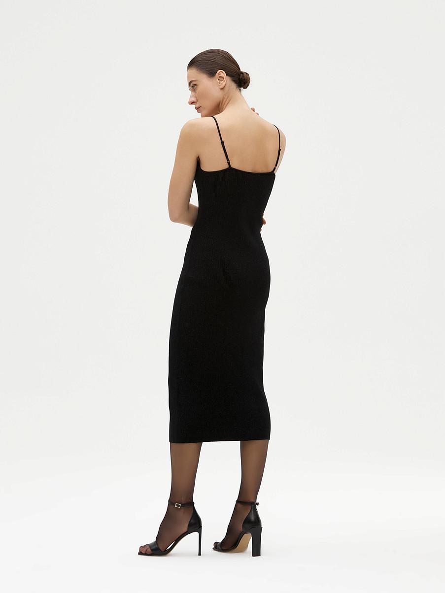 Облегающее платье миди в рубчик с люрексом