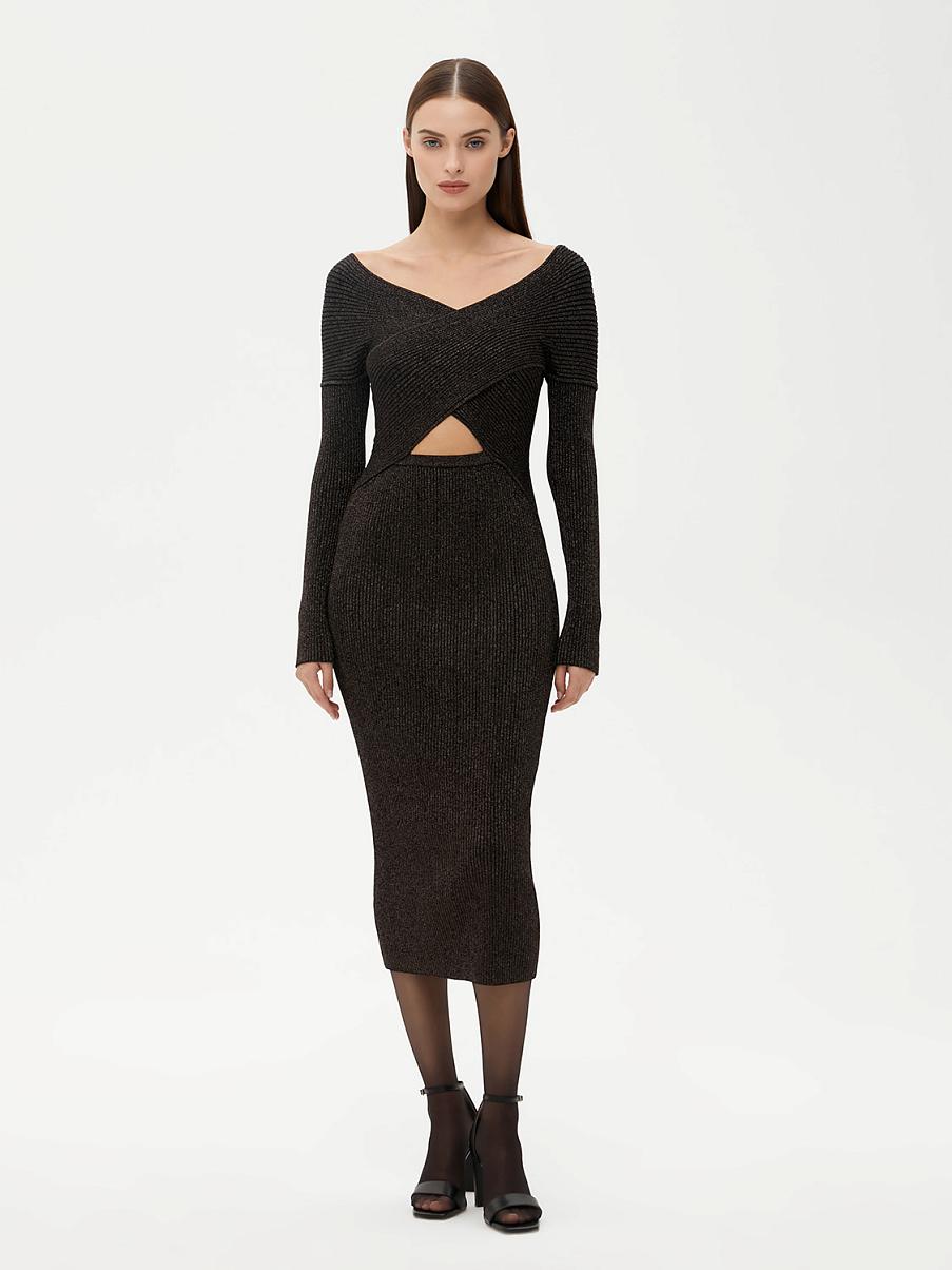 Облегающее платье миди с люрексом