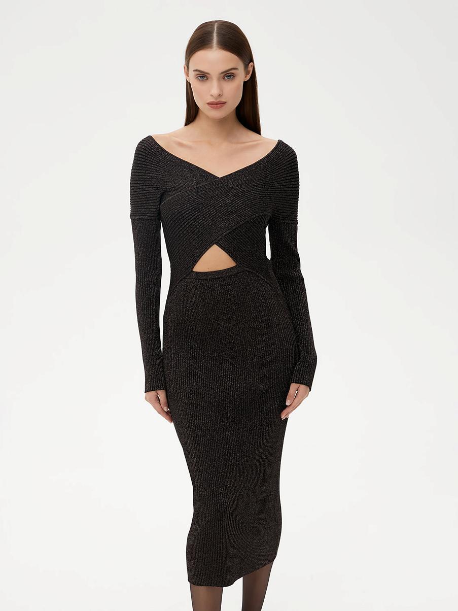Облегающее платье миди с люрексом
