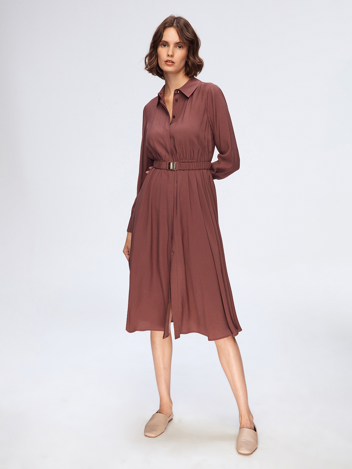 warehouse plain midi shirt dress