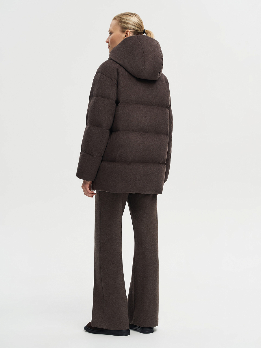 Пуховик удлиненный из мериноса и шелка