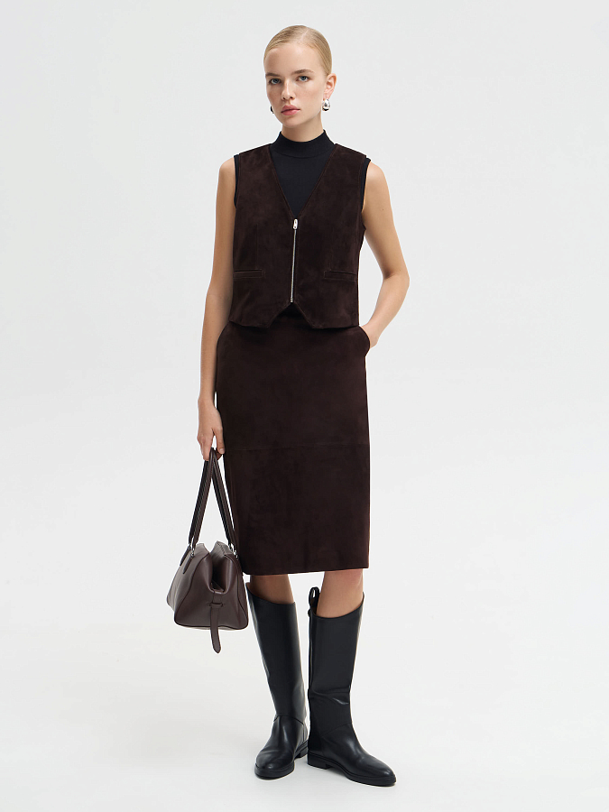 LSWN-412001 Юбка кожаная (темно-коричневый, S)