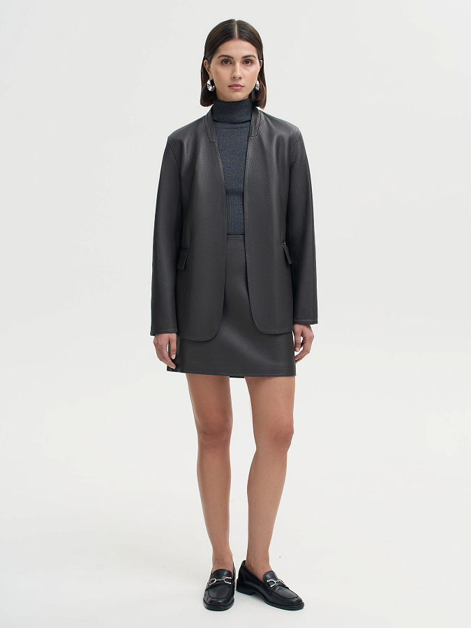 LSWN-412003 Юбка кожаная (темно-коричневый, L)