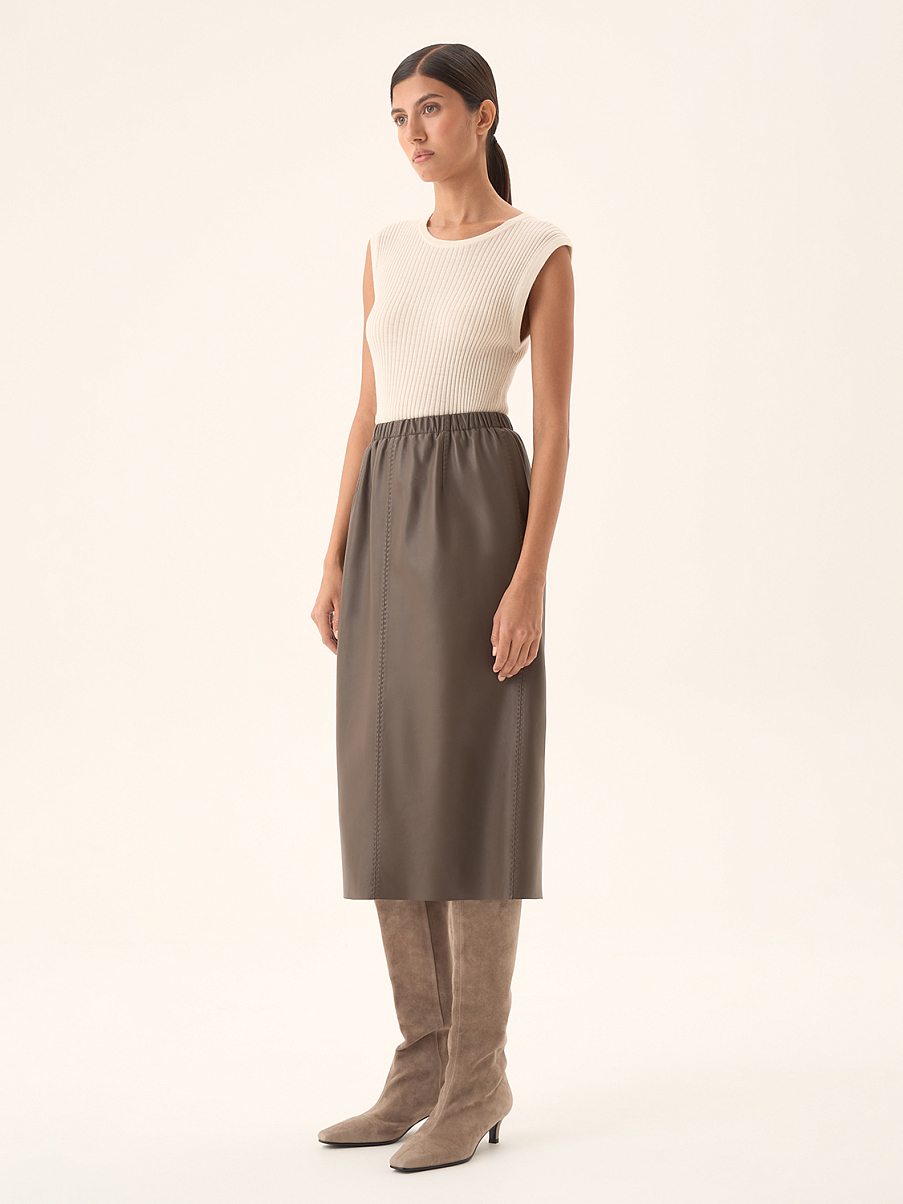 Юбка миди из натуральной кожи