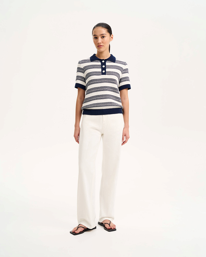 LSSL-072060 Блузка трикотажная (бело-синий, L)