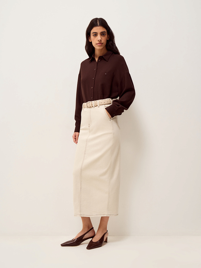 LSSP-312004 ДЖИНСОВАЯ ЮБКА (кремовый, XS)