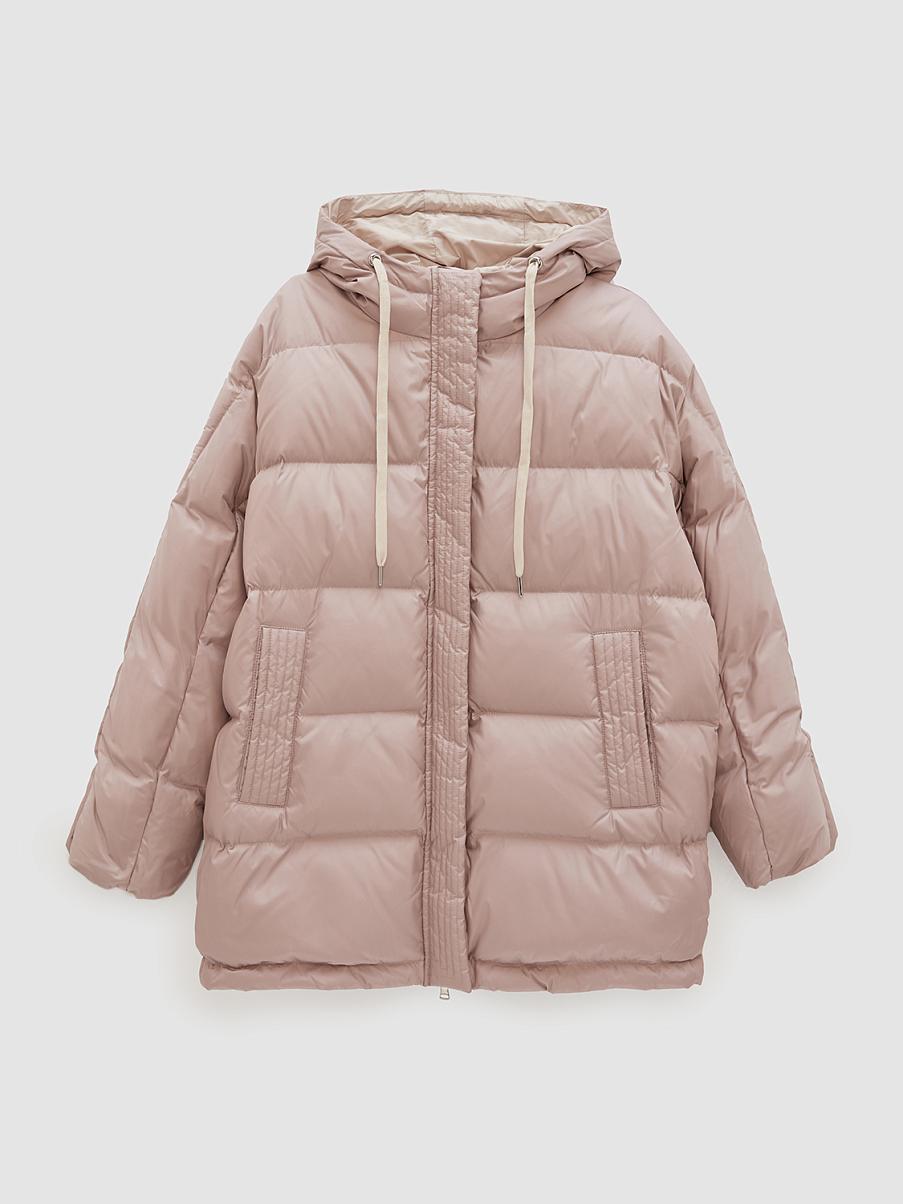 Пуховик с капюшоном и прорезными карманами